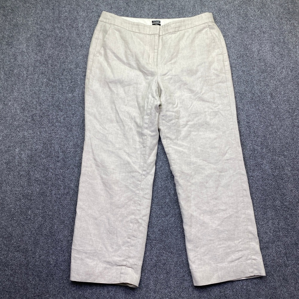 J.Crew Kate Straight Leg Linen Blend Pants Beige Tan Sz 14 BF407 Preppy Tropical